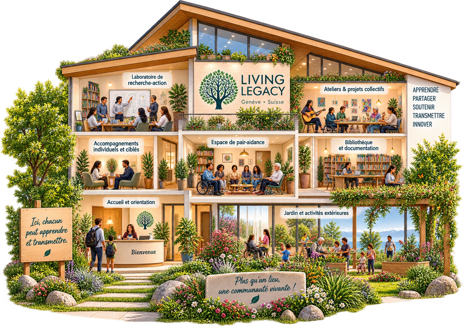 Vue intérieure de la Maison Living Legacy et de ses espaces